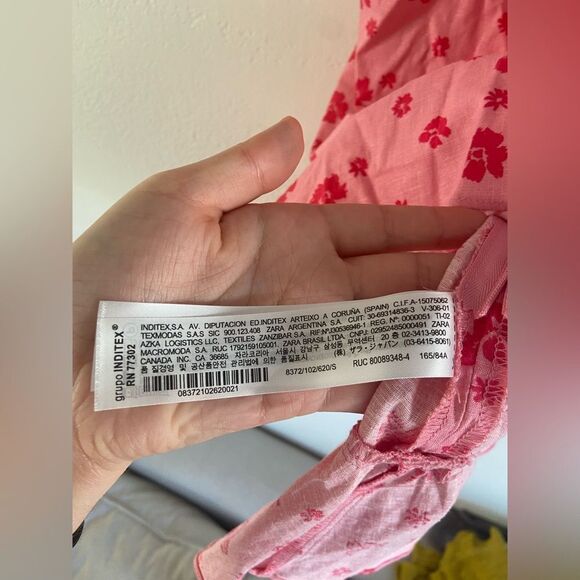 NWT Zara Floral Ruffle Linen V-Neck Mini Dress Pink/ Red Sz S - Picture 9 of 14